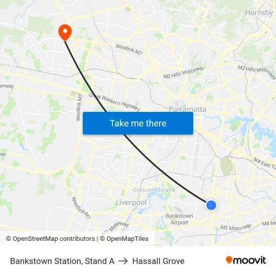 Bankstown Station, Stand A to Hassall Grove map