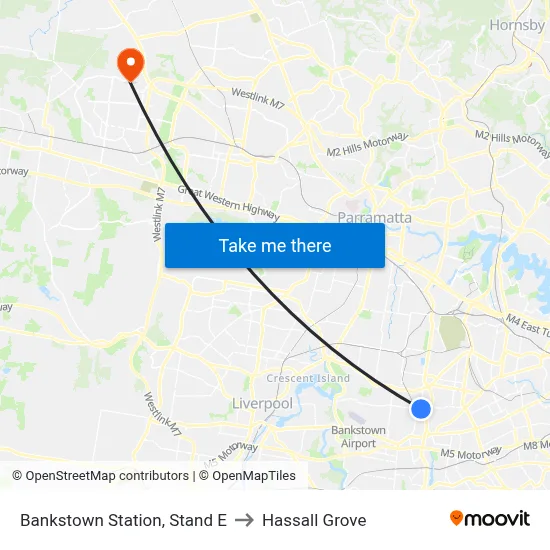 Bankstown Station, Stand E to Hassall Grove map