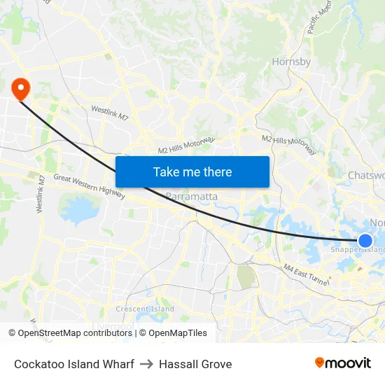 Cockatoo Island Wharf to Hassall Grove map