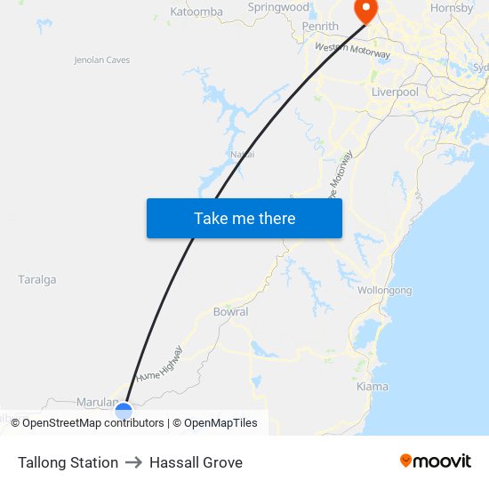 Tallong Station to Hassall Grove map