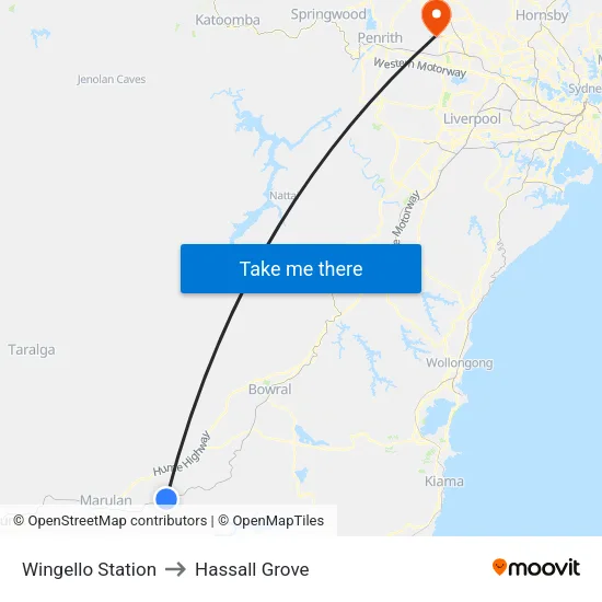 Wingello Station to Hassall Grove map
