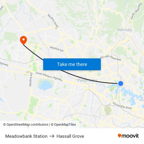 Meadowbank Station to Hassall Grove map