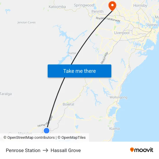 Penrose Station to Hassall Grove map