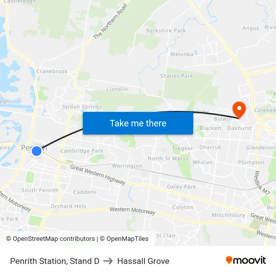 Penrith Station, Stand D to Hassall Grove map