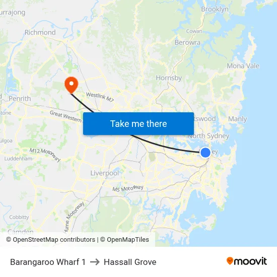 Barangaroo Wharf 1 to Hassall Grove map