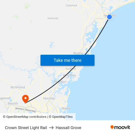 Crown Street Light Rail to Hassall Grove map