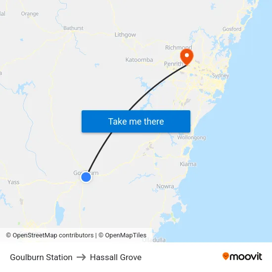 Goulburn Station to Hassall Grove map