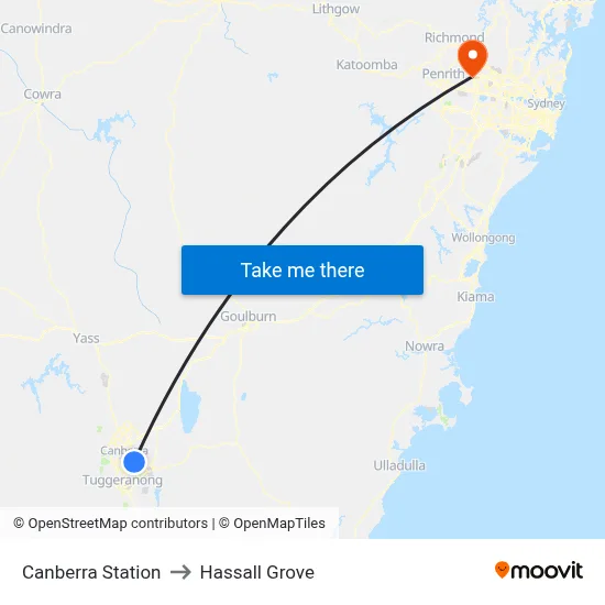 Canberra Station to Hassall Grove map