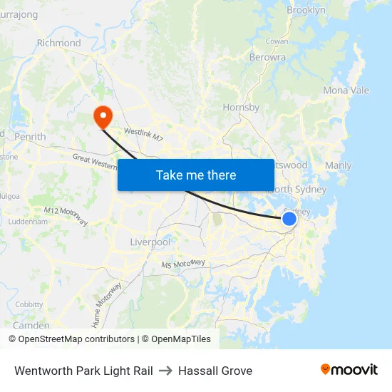 Wentworth Park Light Rail to Hassall Grove map