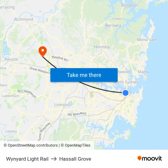 Wynyard Light Rail to Hassall Grove map