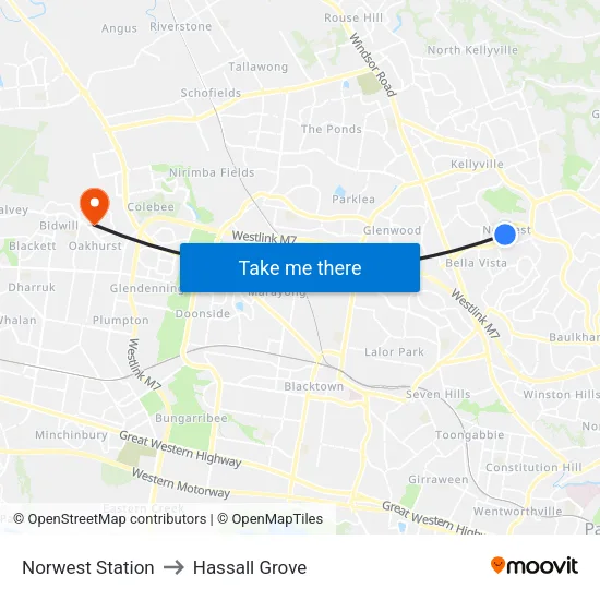 Norwest Station to Hassall Grove map
