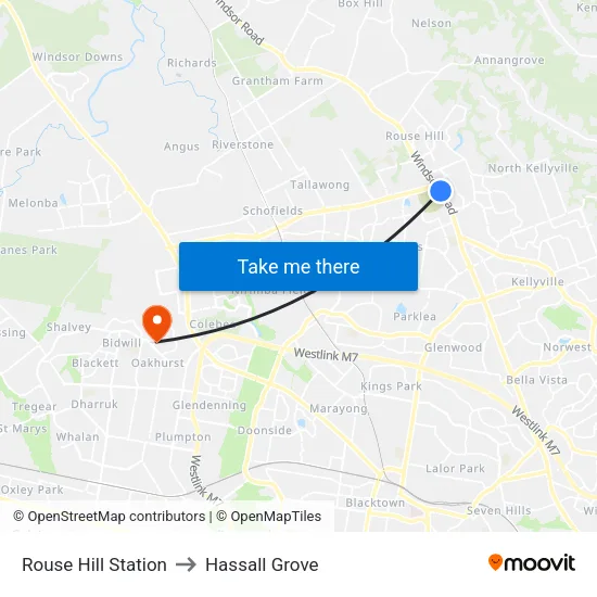 Rouse Hill Station to Hassall Grove map