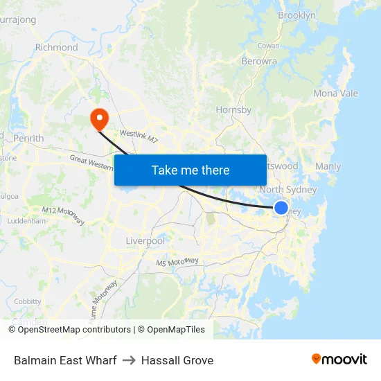 Balmain East Wharf to Hassall Grove map