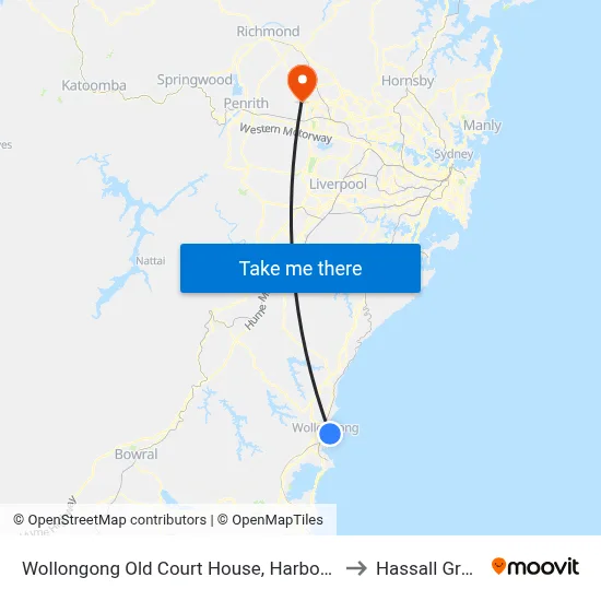 Wollongong Old Court House, Harbour St to Hassall Grove map