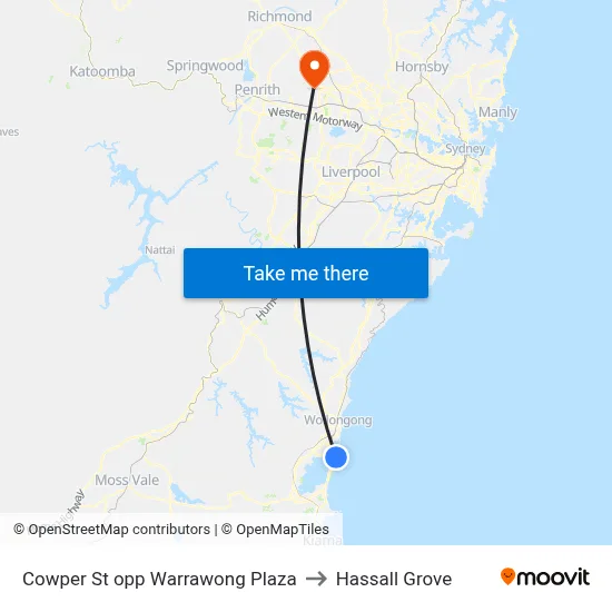 Cowper St opp Warrawong Plaza to Hassall Grove map
