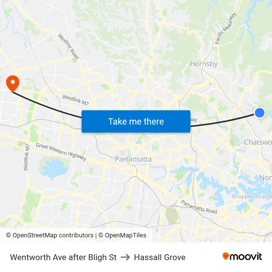Wentworth Ave after Bligh St to Hassall Grove map