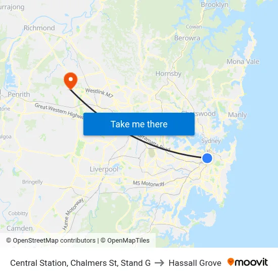 Central Station, Chalmers St, Stand G to Hassall Grove map
