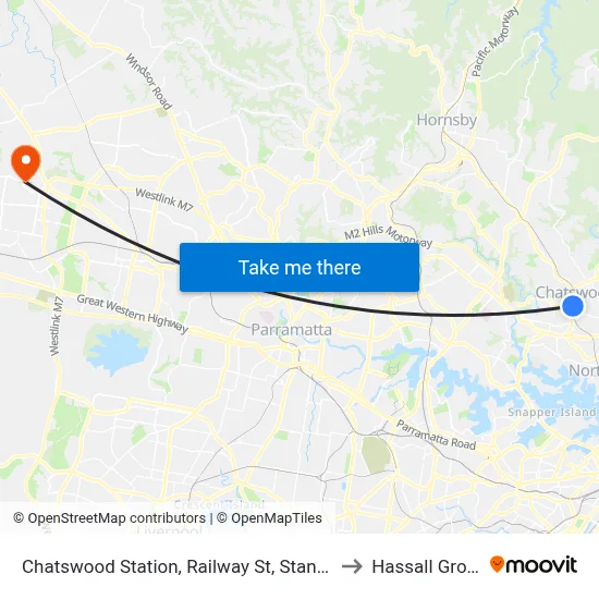 Chatswood Station, Railway St, Stand H to Hassall Grove map