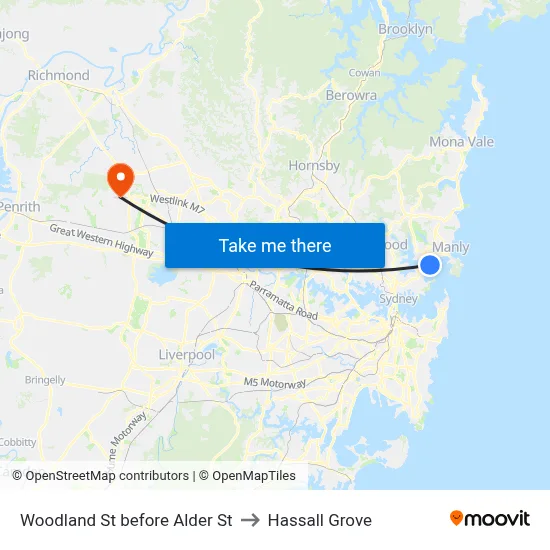 Woodland St before Alder St to Hassall Grove map