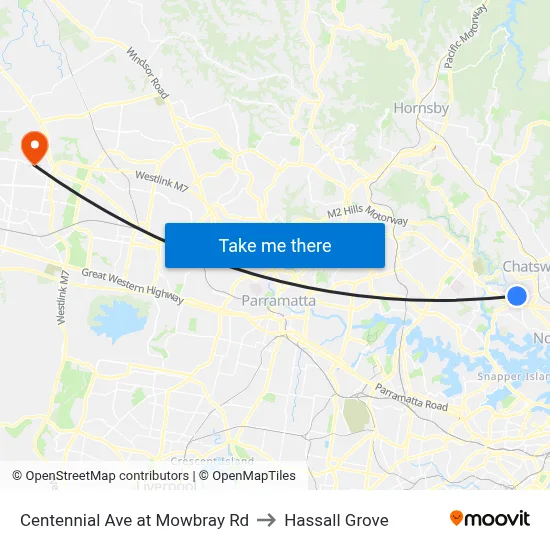 Centennial Ave at Mowbray Rd to Hassall Grove map