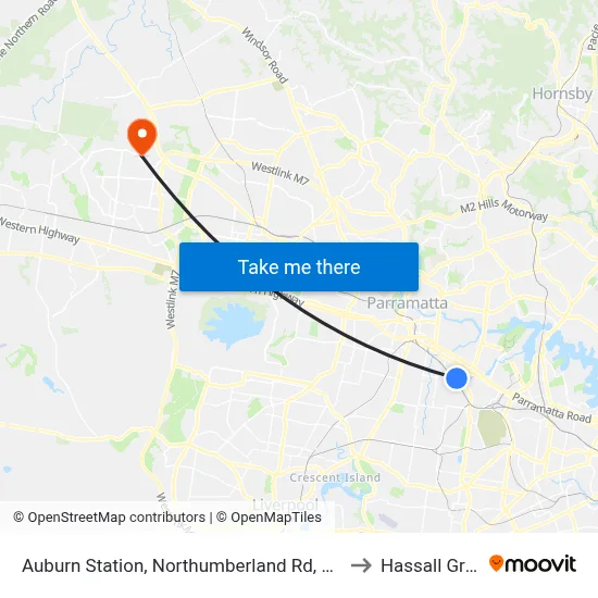 Auburn Station, Northumberland Rd, Stand C to Hassall Grove map