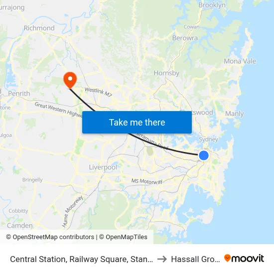 Central Station, Railway Square, Stand M to Hassall Grove map