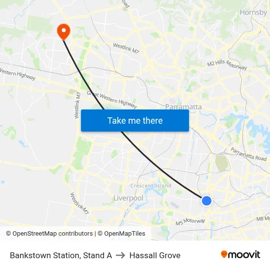 Bankstown Station, Stand A to Hassall Grove map
