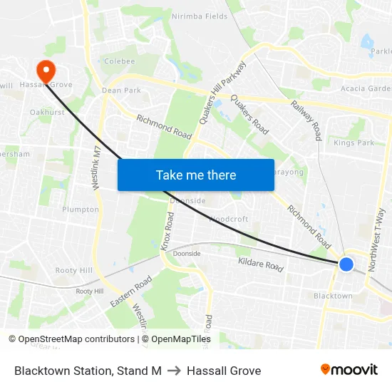 Blacktown Station, Stand M to Hassall Grove map