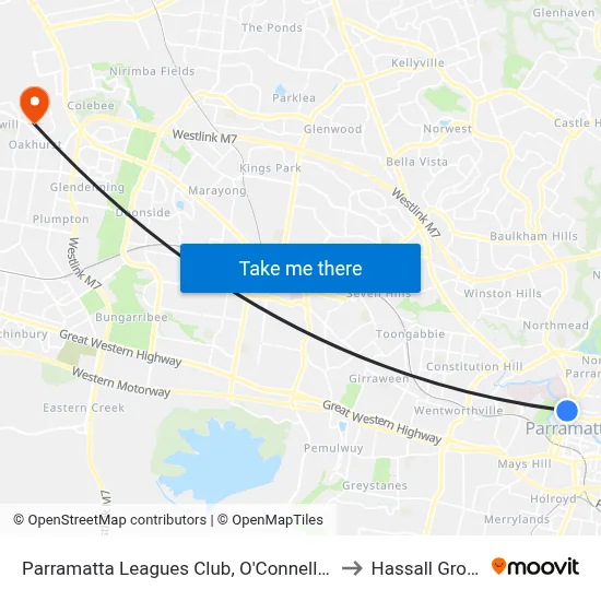 Parramatta Leagues Club, O'Connell St to Hassall Grove map