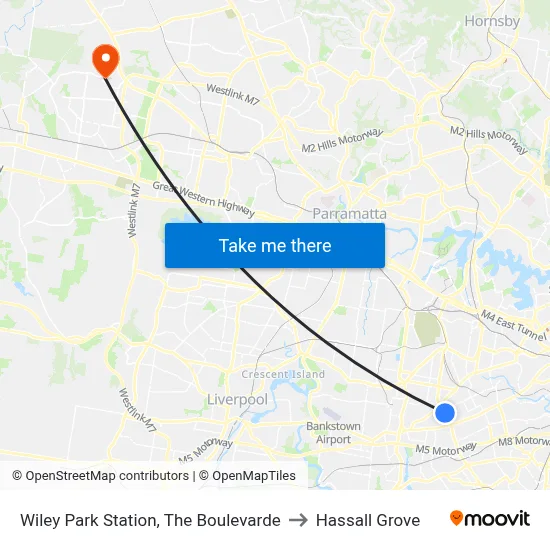 Wiley Park Station, The Boulevarde to Hassall Grove map