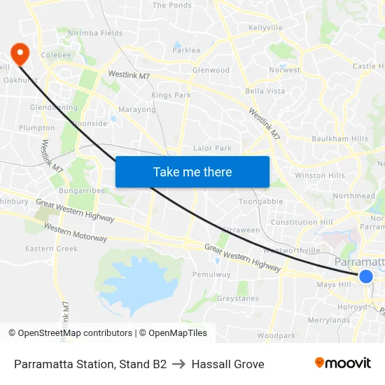 Parramatta Station, Stand B2 to Hassall Grove map