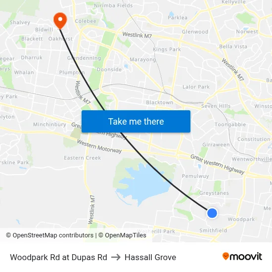 Woodpark Rd at Dupas Rd to Hassall Grove map