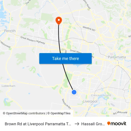 Brown Rd at Liverpool Parramatta Tway to Hassall Grove map