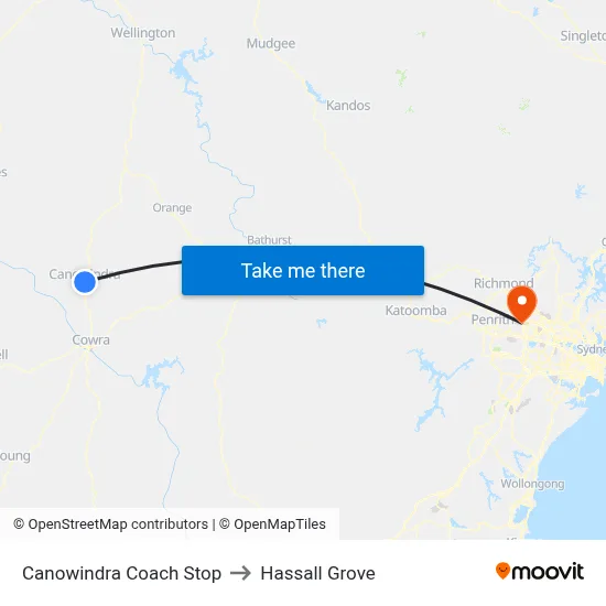 Canowindra Coach Stop to Hassall Grove map