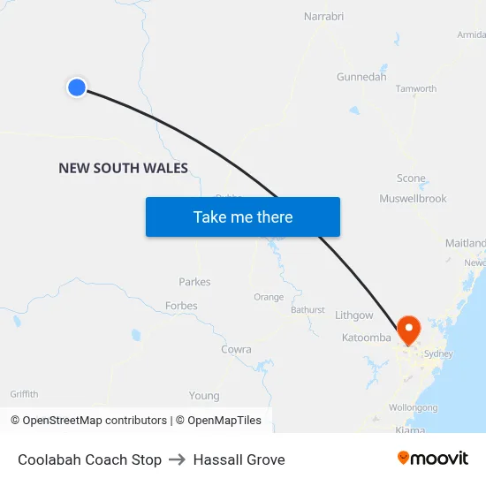 Coolabah Coach Stop to Hassall Grove map