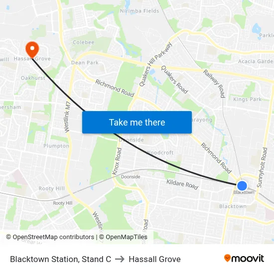 Blacktown Station, Stand C to Hassall Grove map