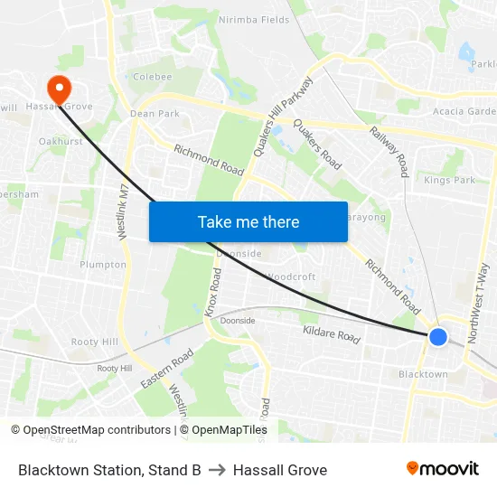Blacktown Station, Stand B to Hassall Grove map
