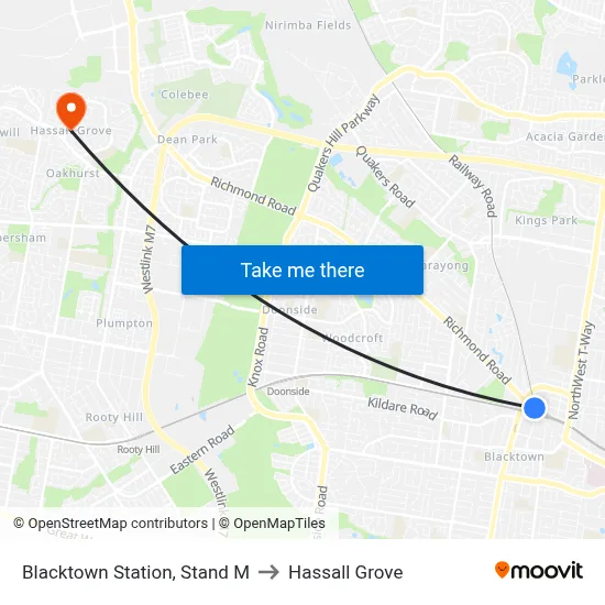 Blacktown Station, Stand M to Hassall Grove map