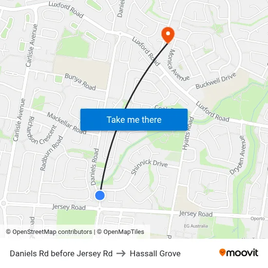 Daniels Rd before Jersey Rd to Hassall Grove map