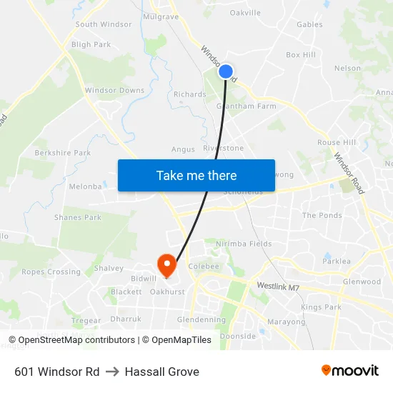 601 Windsor Rd to Hassall Grove map