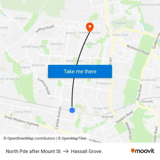 North Pde after Mount St to Hassall Grove map