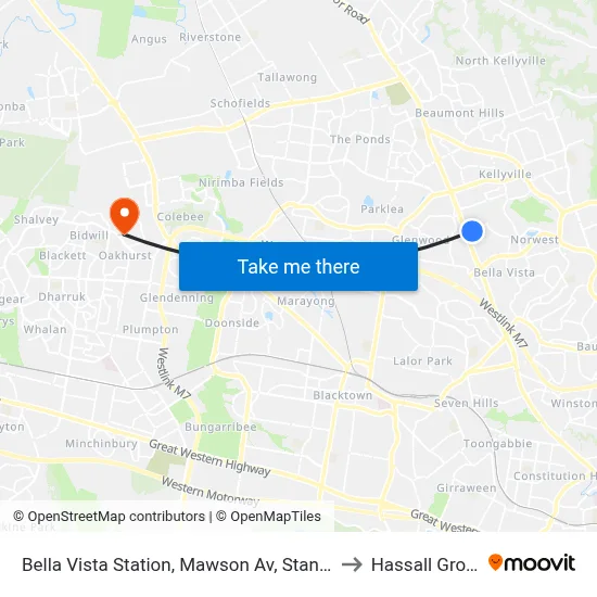 Bella Vista Station, Mawson Av, Stand A to Hassall Grove map