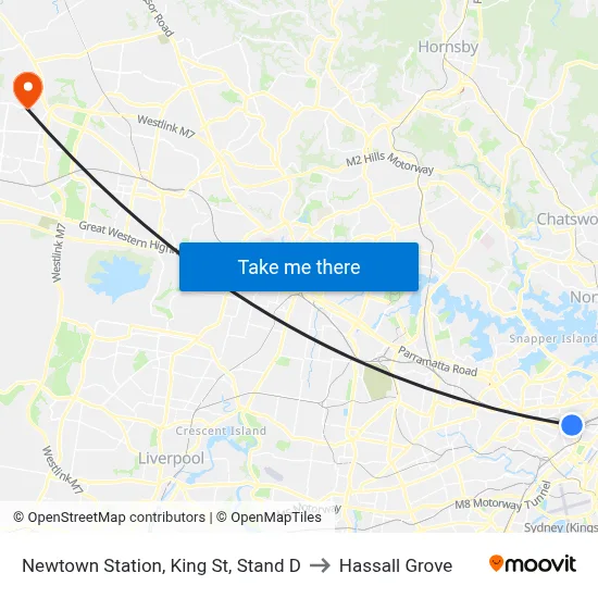 Newtown Station, King St, Stand D to Hassall Grove map