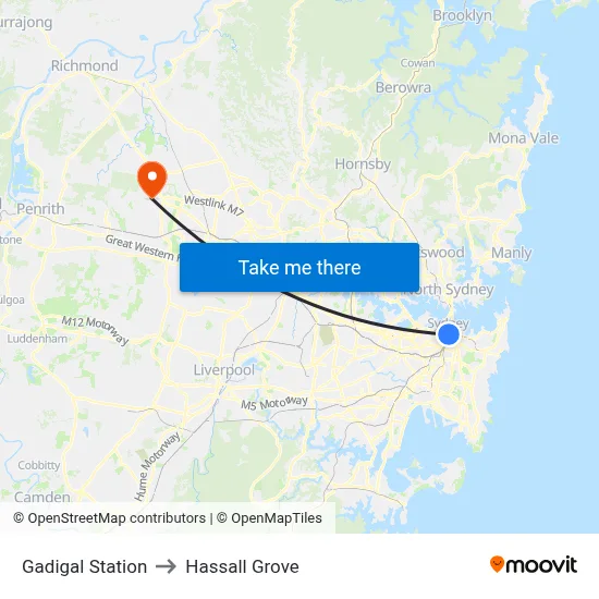 Gadigal Station to Hassall Grove map