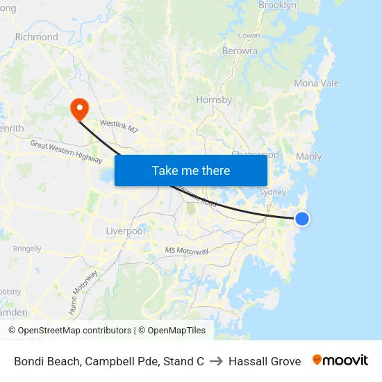 Bondi Beach, Campbell Pde, Stand C to Hassall Grove map