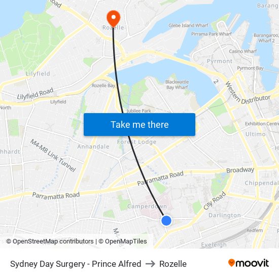 Sydney Day Surgery - Prince Alfred to Rozelle map
