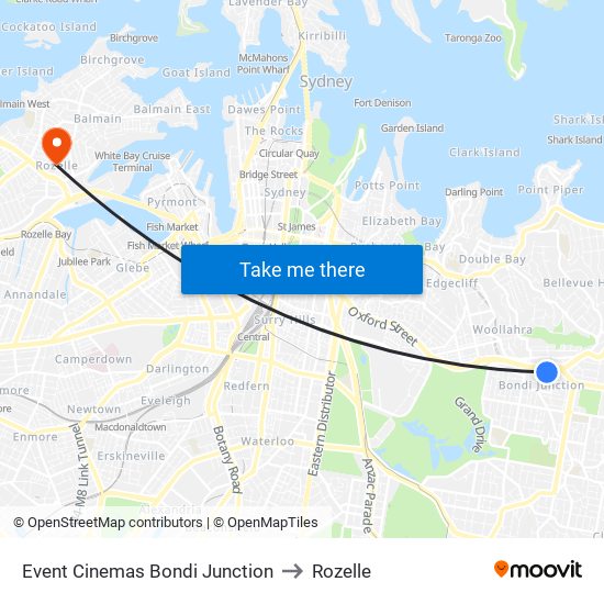 Event Cinemas Bondi Junction to Rozelle map
