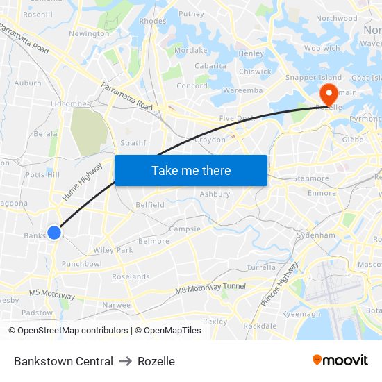 Bankstown Central to Rozelle map