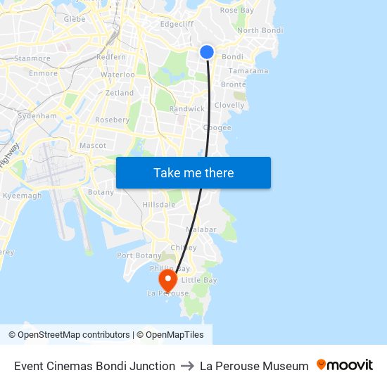 Event Cinemas Bondi Junction to La Perouse Museum map