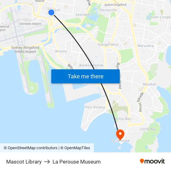 Mascot Library to La Perouse Museum map